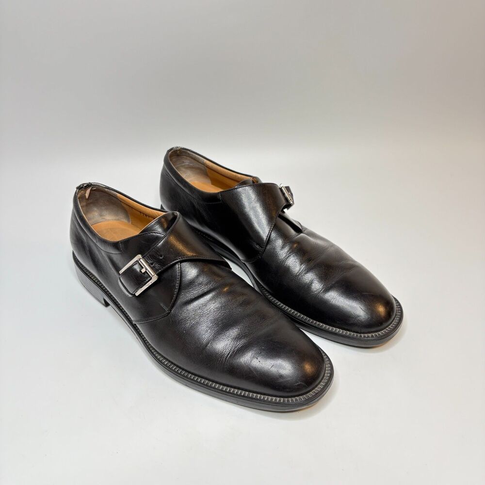 SALVATORE FERRAGAMO Classic Monk Strap Black  Leather Loafers Mens Size 10.5
